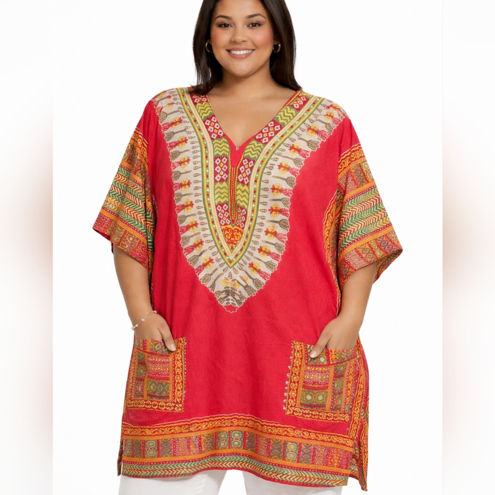 Dashiki Style Lightweight Cover up Tunic Dress Top